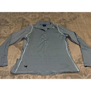 Irideon Womens Riding‎ 1/2 Button Shirt Long Sleeve Sz Large Blue Striped